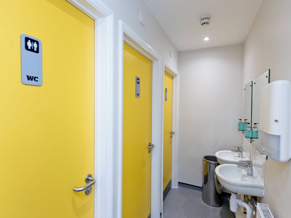 Shower, soap, toilet paper