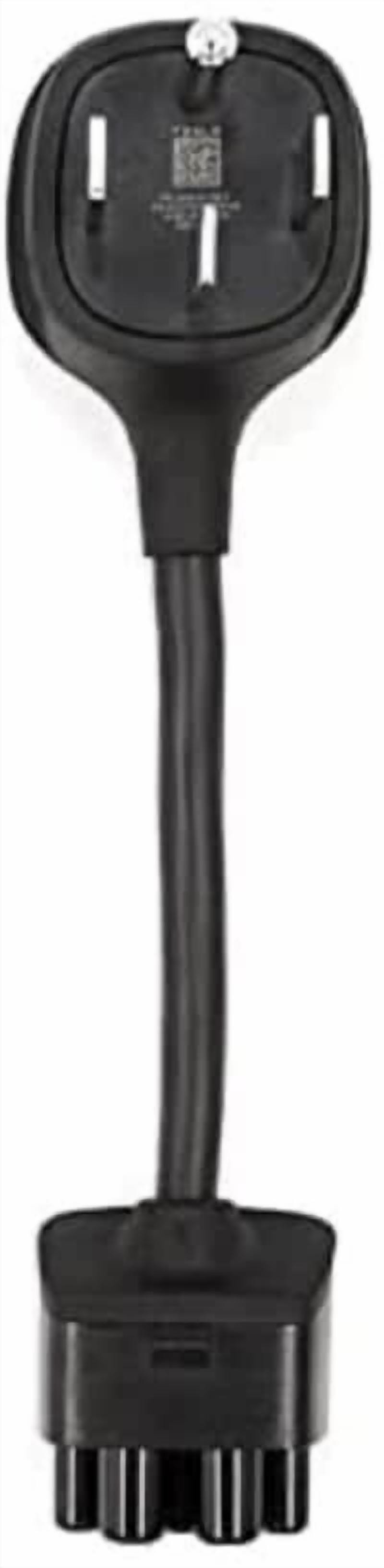 This is a Tesla 14-50 adapter you'll need to change  the male plug end of the charging cable to enable charging at 220 volts instead of the stock end that provides only standard household 110 volts. Available on Amazon.