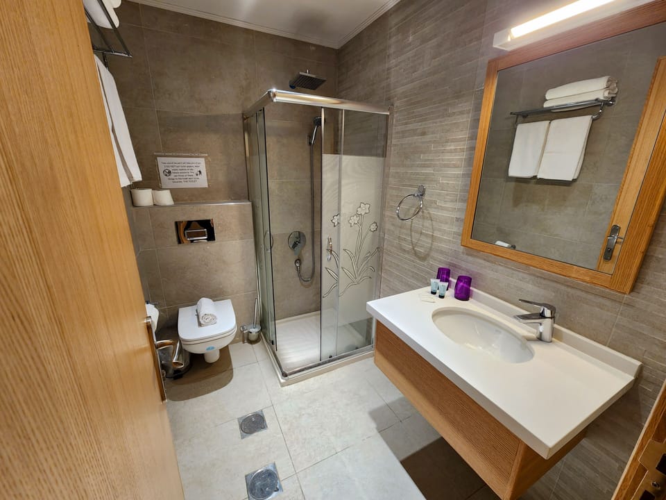 Comfort Twin Room | Bathroom | Shower, free toiletries, hair dryer (on request), towels