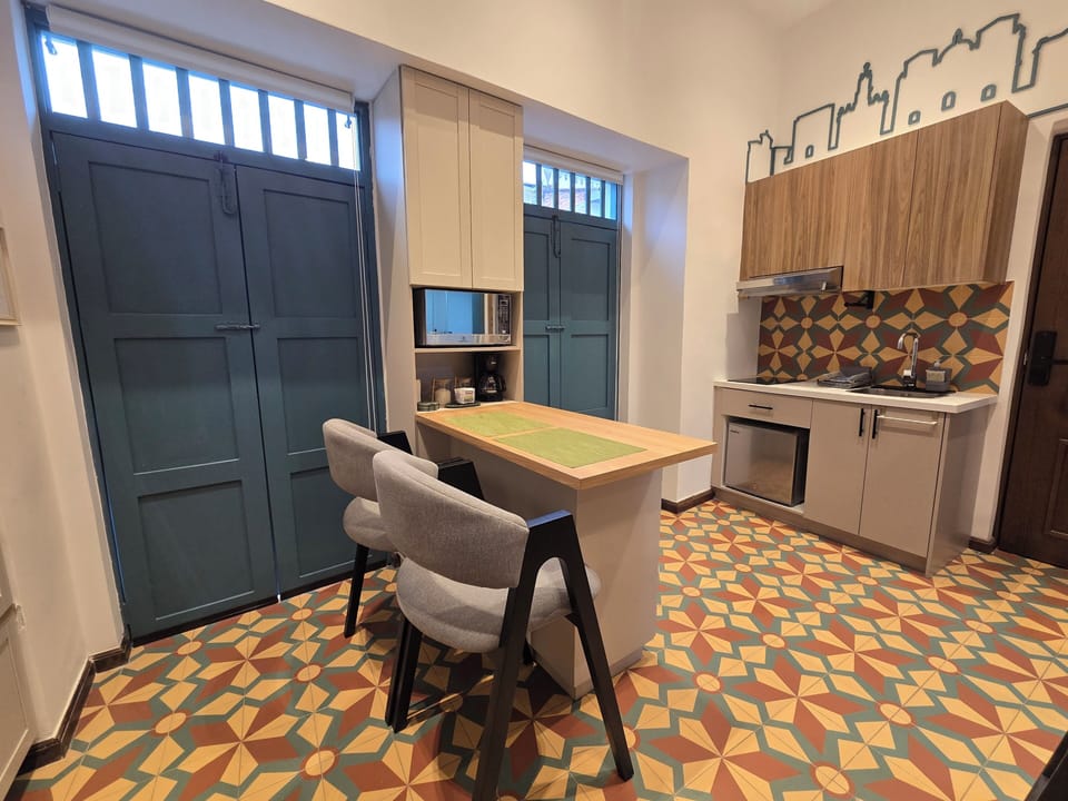 Dining area with two seats.