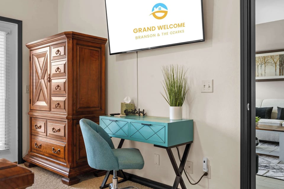 The primary king suite boasts a smart TV, ensuite bath, & deck access​