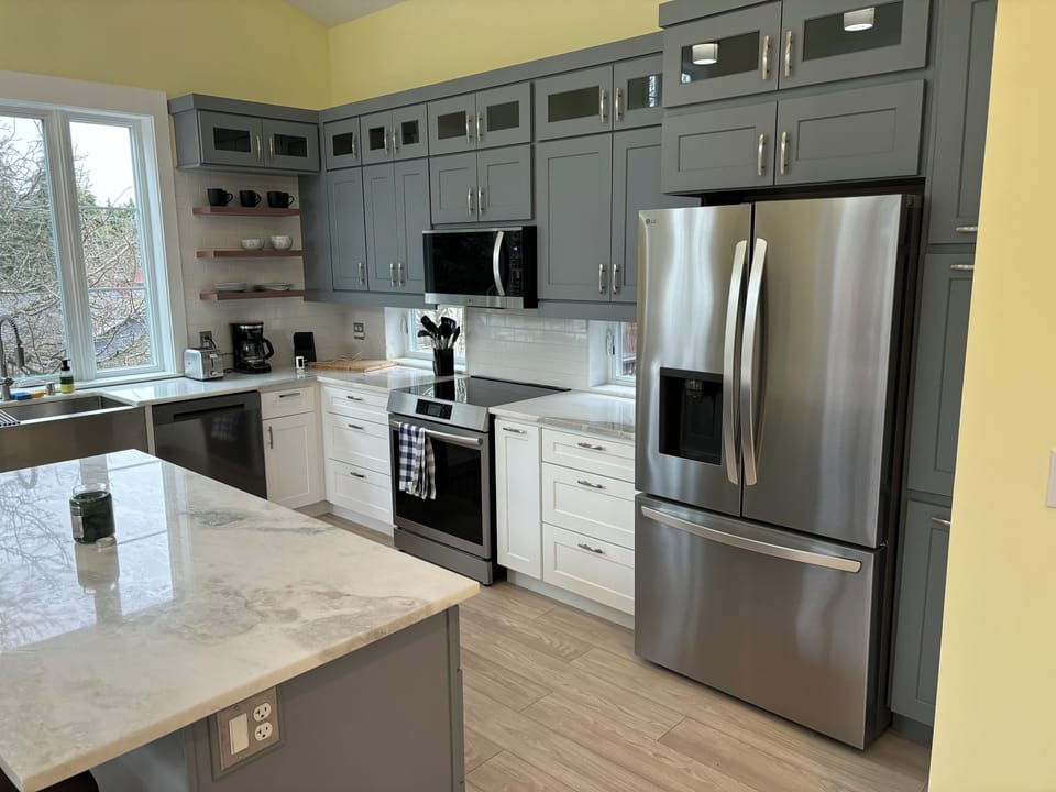 Fully stocked kitchen.