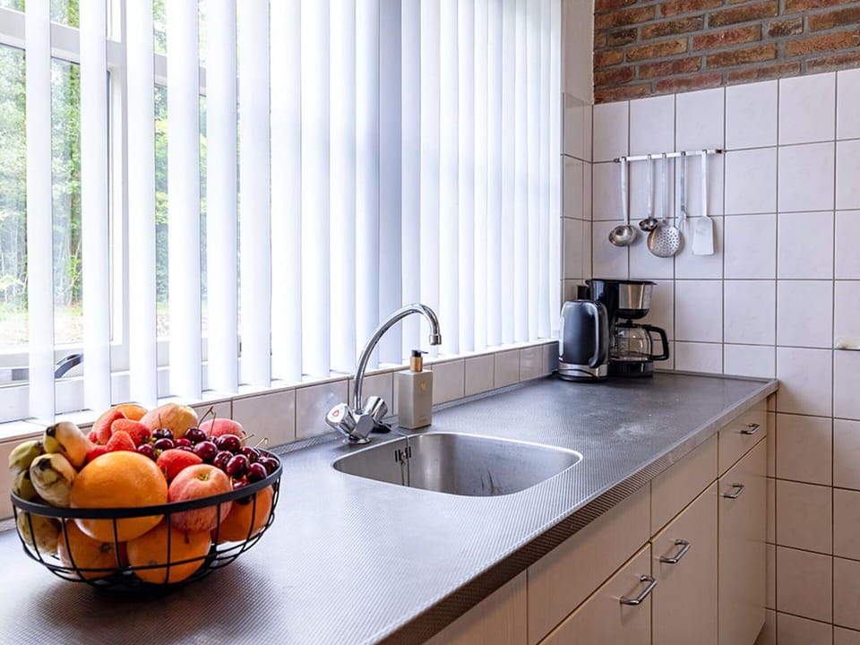 Plumbing Fixture, Kitchen Sink, Sink, Interior Design, Countertop, Window Covering, Tap, Flooring, Kitchen, Plumbing