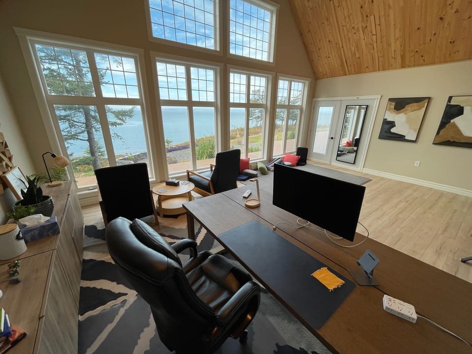 Office/workspace & yoga studio with floor to ceiling windows