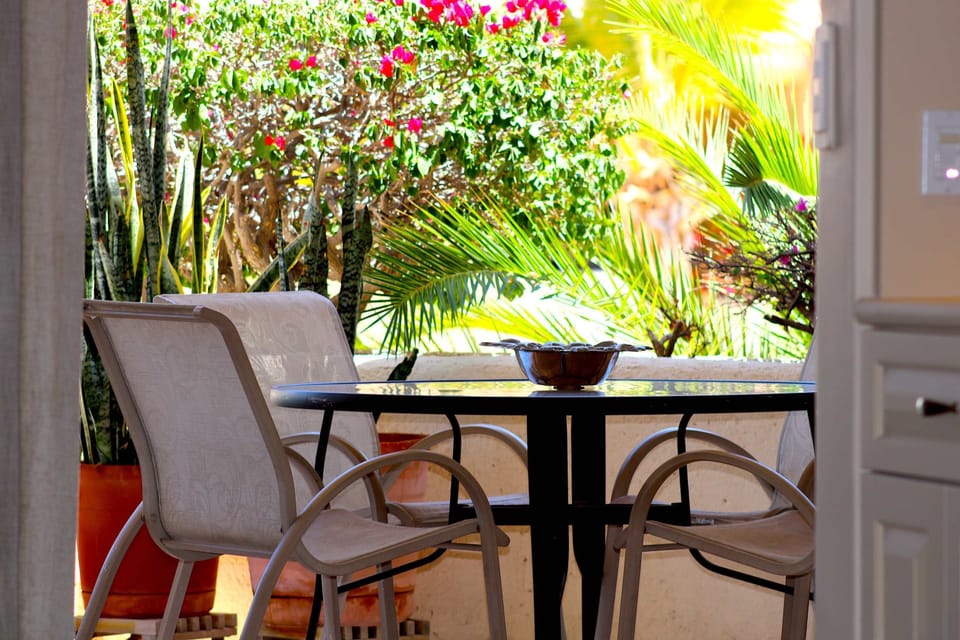 Outdoor dining table, breakfast, coffee or game of cards?
