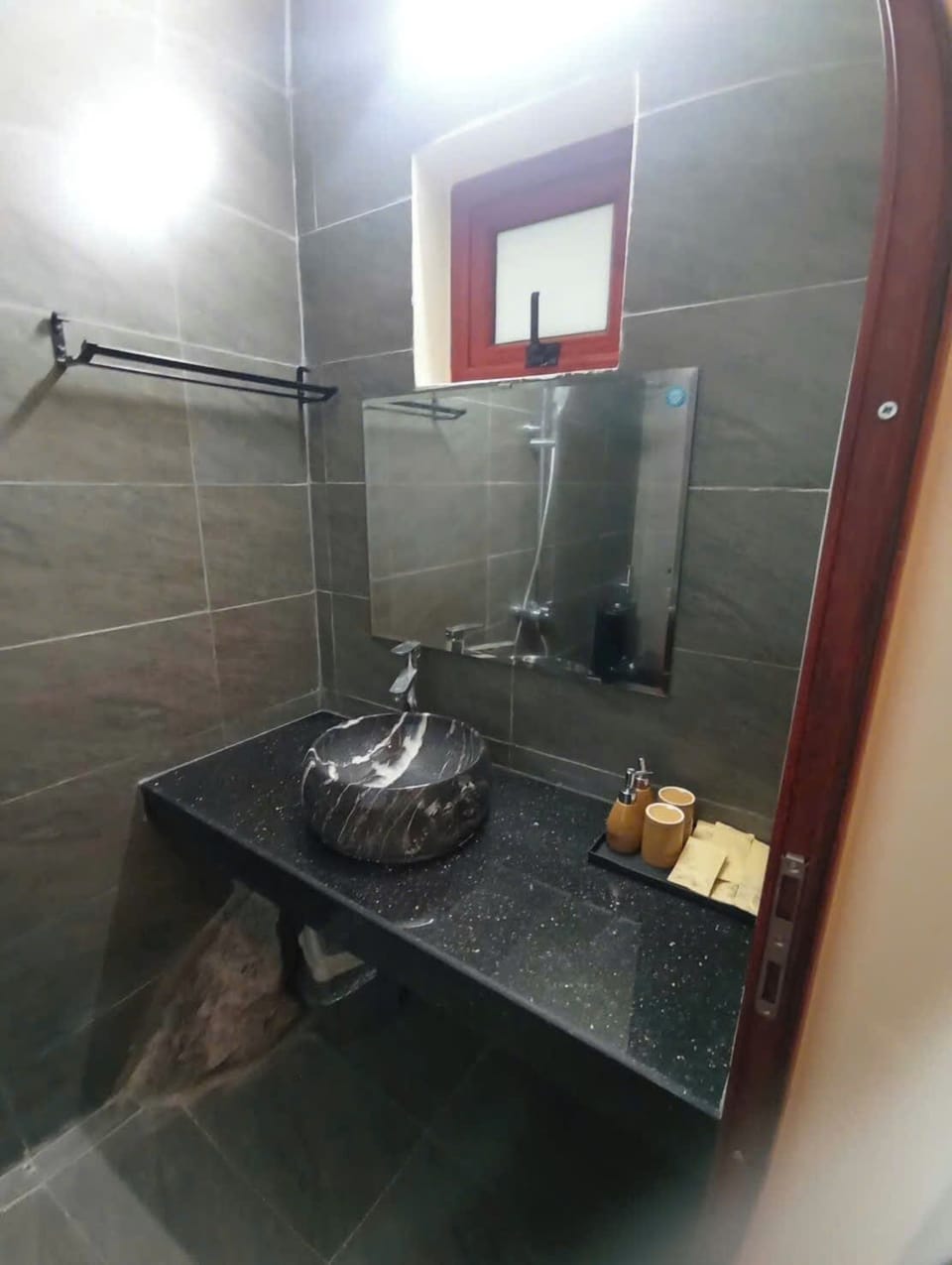Hair dryer, slippers, bidet, soap