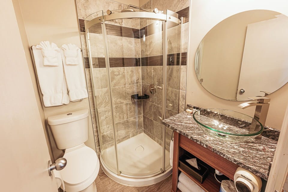 Start your day at a stylish vanity with plenty of counter space