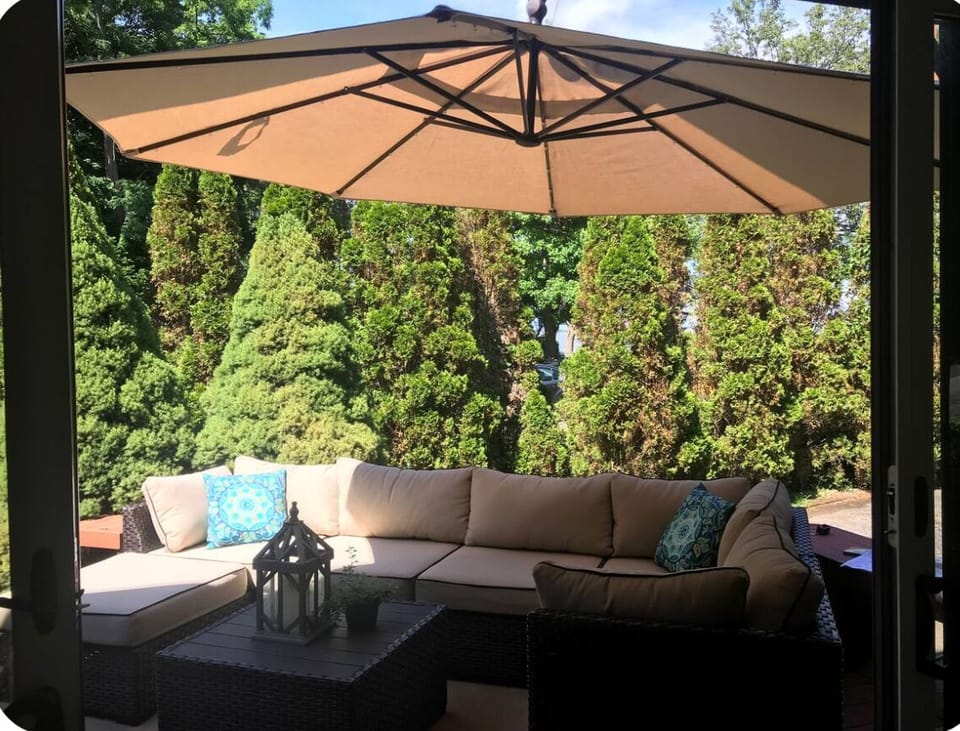 The deck is off the living room
