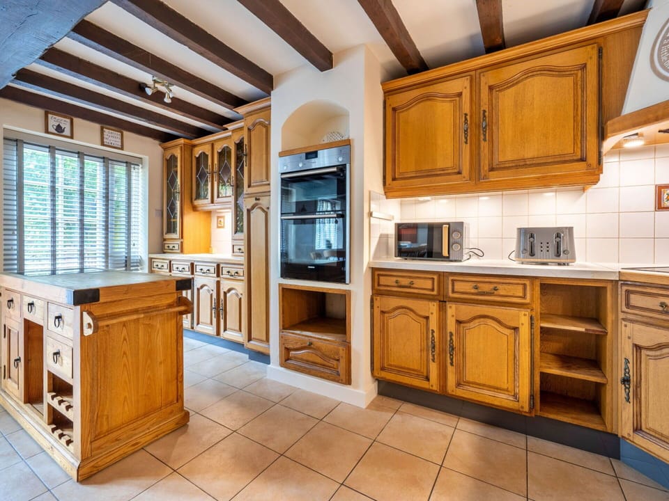 Kitchen, Cabinetry, Countertop, Wood, Interior Design, Flooring, Furniture, Ceiling, Floor, Kitchen Appliance