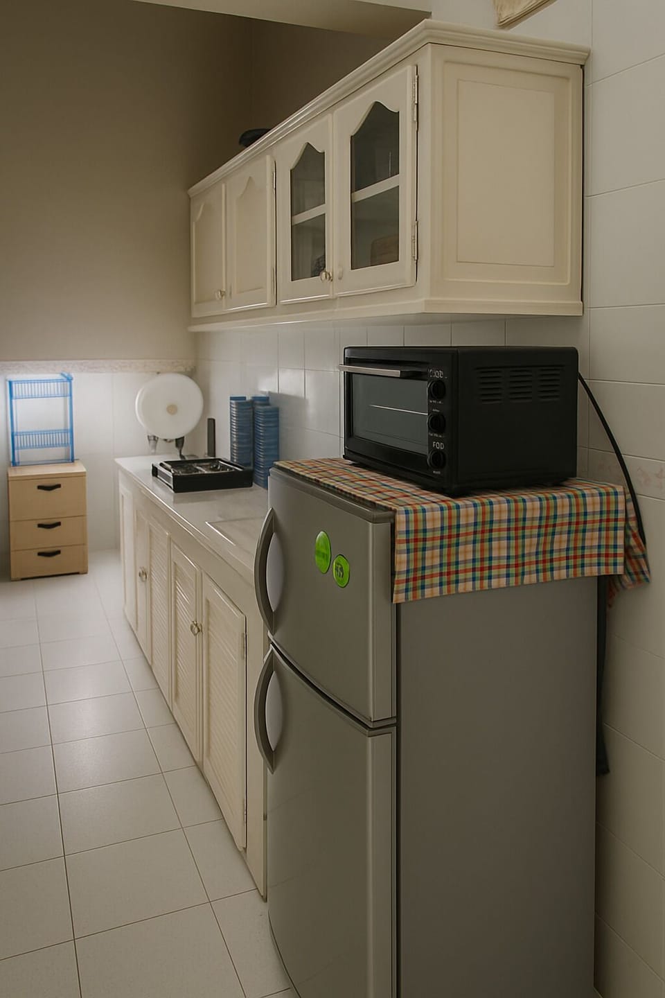 Fully equipped kitchen with essentials, including a microwave and coffee station