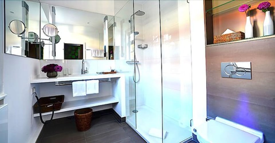 Shower, free toiletries, hair dryer, bathrobes