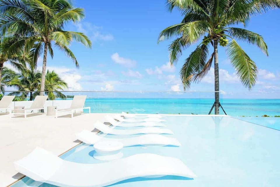 Pool deck with ocean views