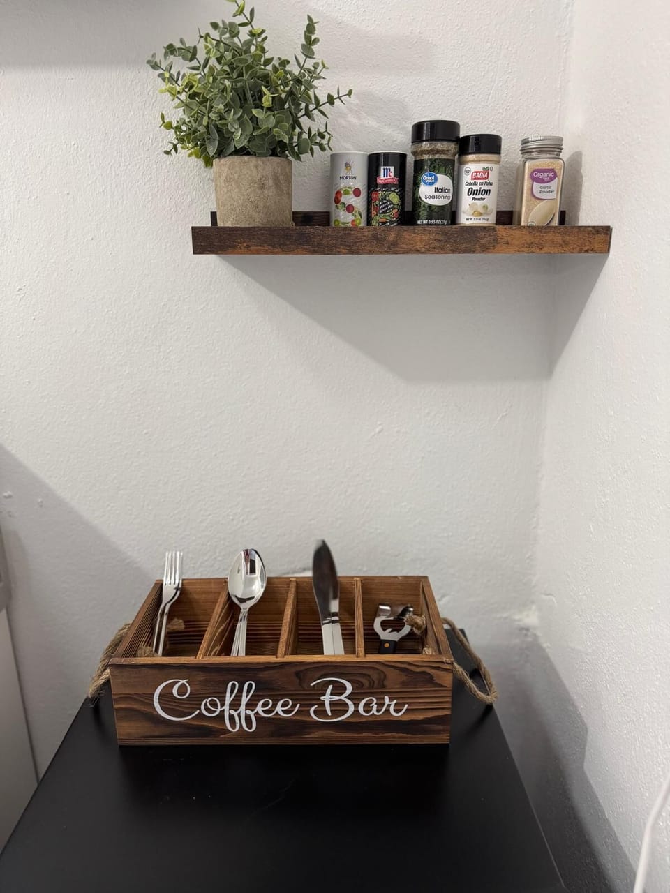 The coffee bar will be filled with coffee, sugar and tea.