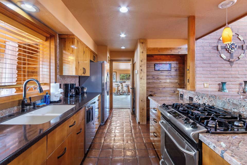 Kitchen with gas burner.
