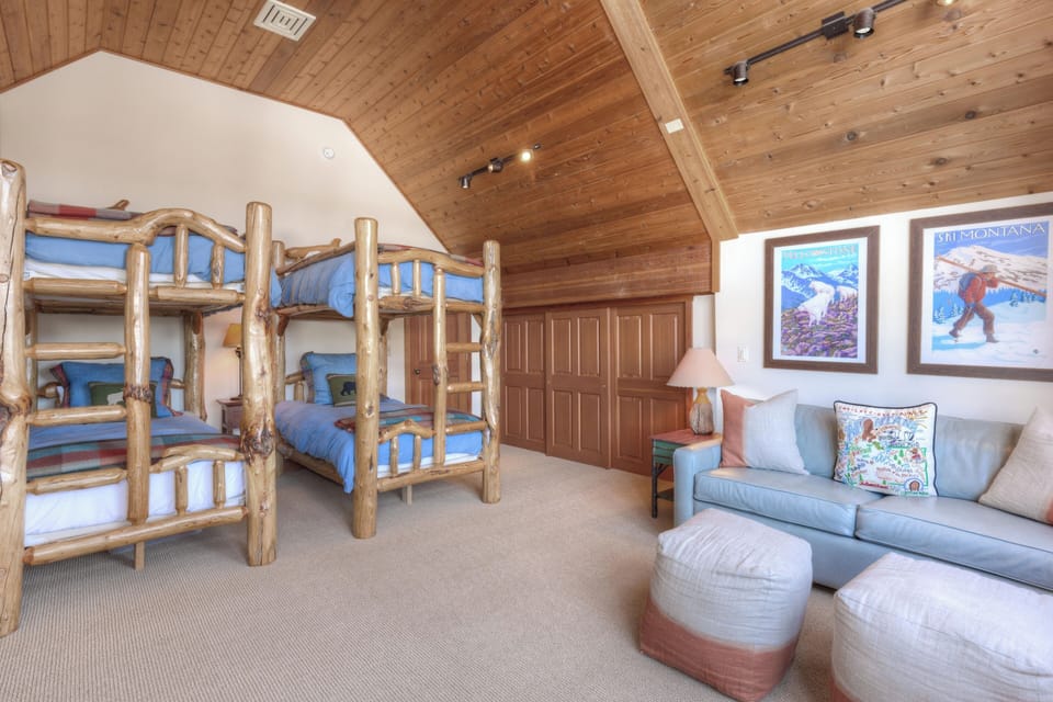 Upper level bedroom bunkbeds and sleeper sofa