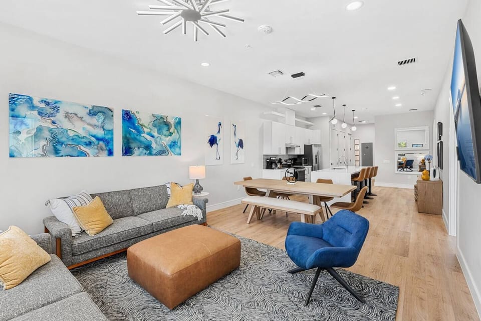 Enjoy casual lounging in this modern living area that combines with the kitchen.