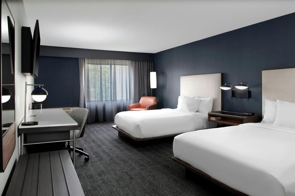 Room, 2 Queen Beds | Laptop workspace, blackout drapes, iron/ironing board