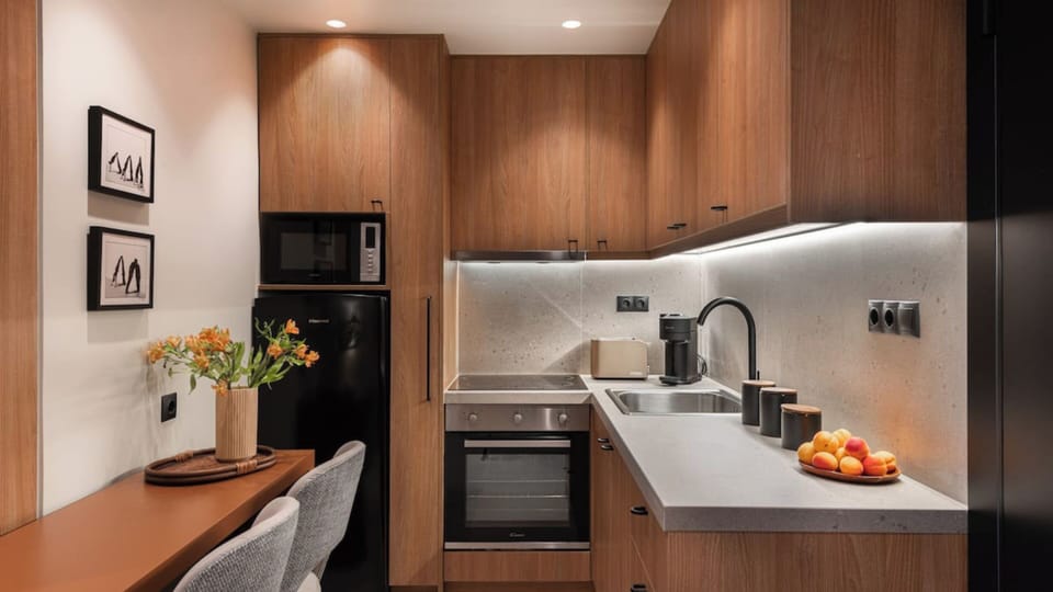 Apartment, City View | Private kitchen | Full-size fridge, microwave, oven, dishwasher