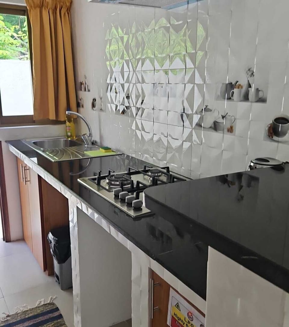 Fridge, microwave, stovetop, cookware/dishes/utensils
