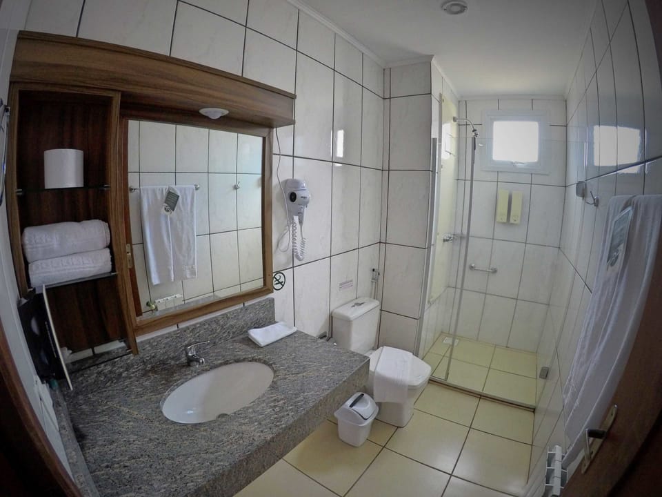 Shower, free toiletries, hair dryer, bidet