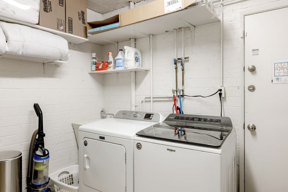 Washer + dryer included as well as detergent, stain treatment, dryer sheets.