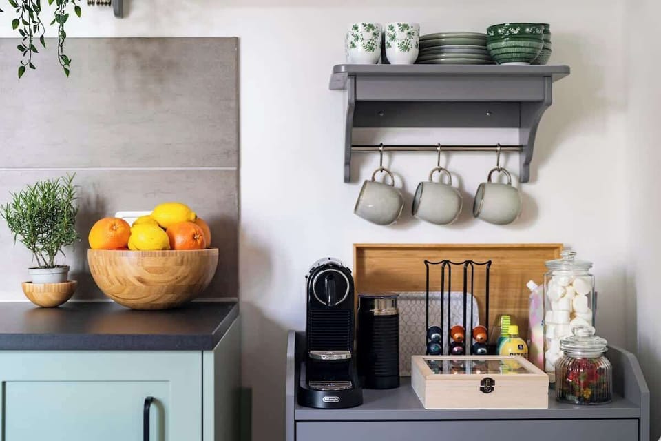 Coffee and tea station. 