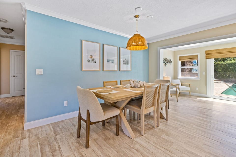 The dining room table has room for 6.
