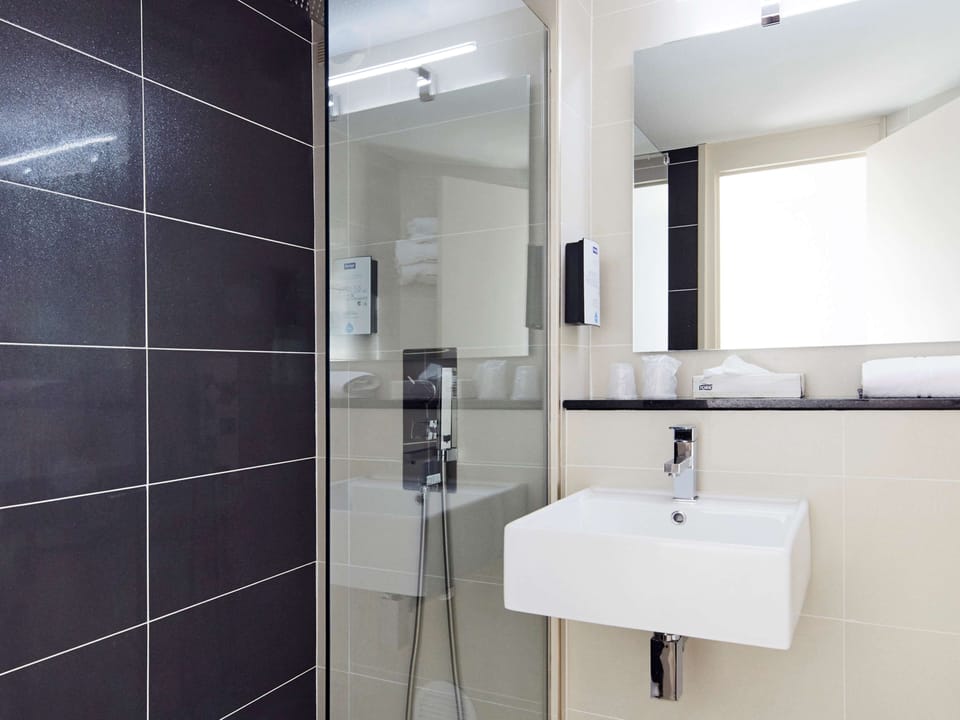 Eco-friendly toiletries, hair dryer, towels