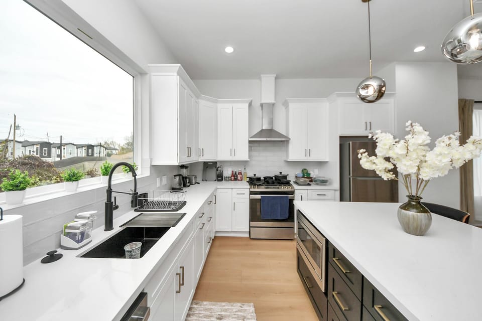 Fully equipped kitchen with stainless appliances