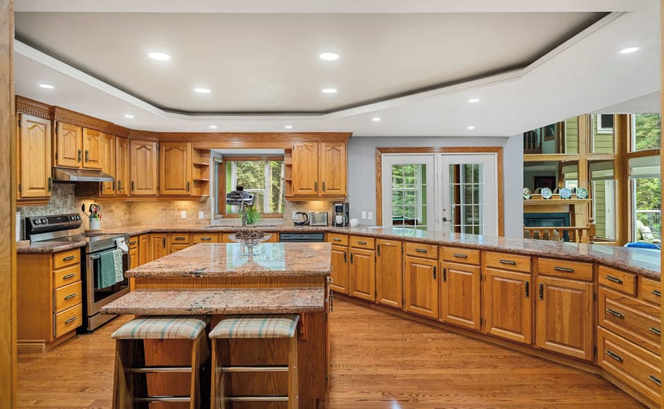 Chef’s kitchen with island and full-size appliances