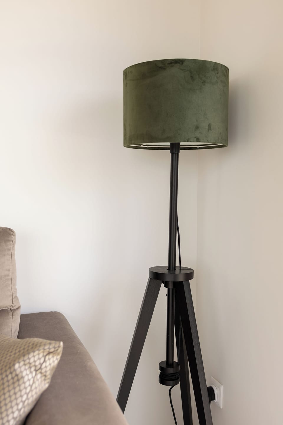 A close-up view of one of the lamps in the living room. 