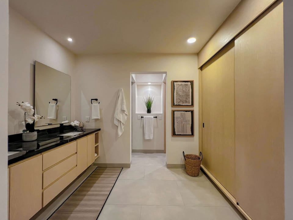Plenty of storage space in the ensuite bathroom