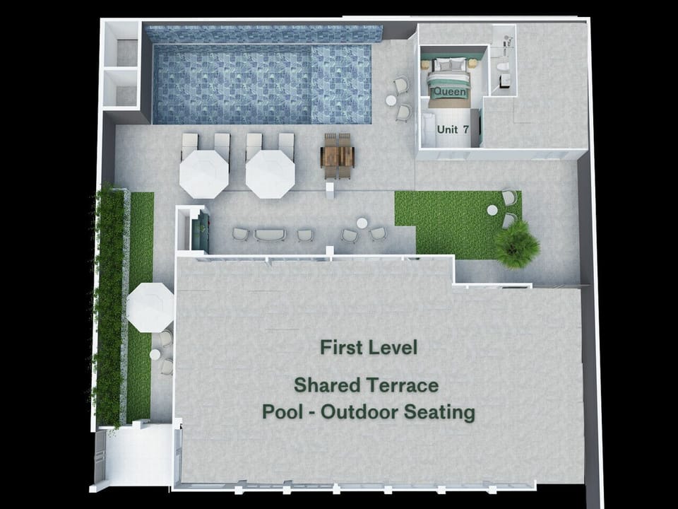 Property layout, showing your private suite and outside shared spaces