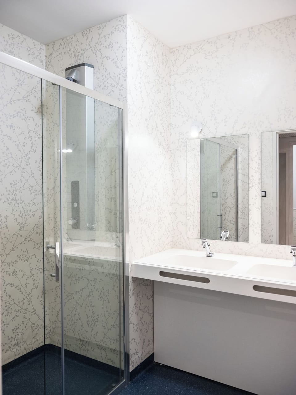 Shower, towels, soap, toilet paper