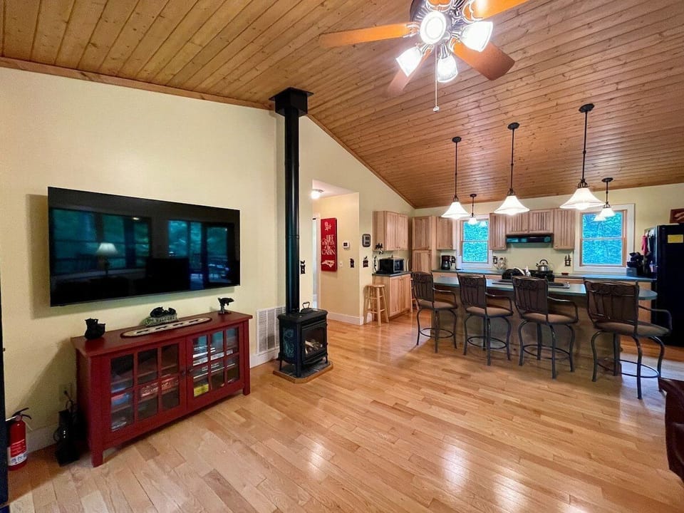 Living Room with Gas Logs and Smart TV