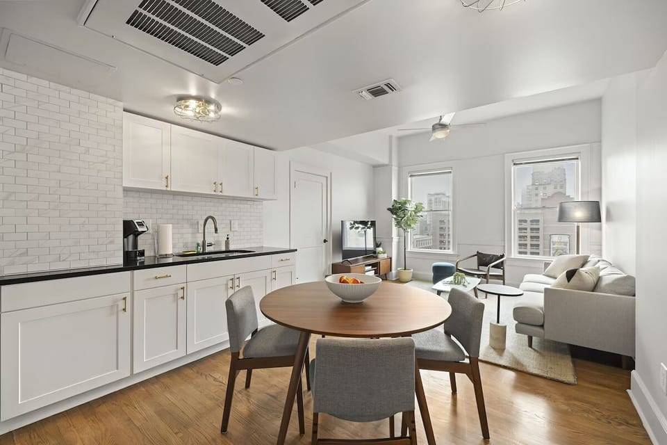 Share meals together in a bright, open-plan dining nook.