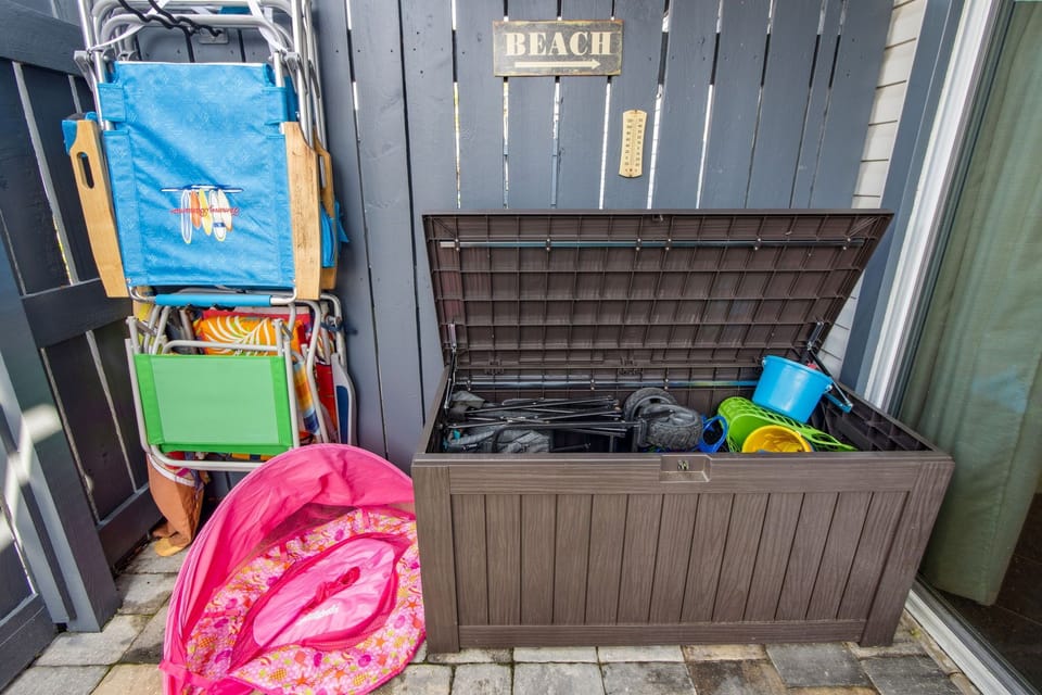 Beach chairs, beach cart, sand toys, umbrella