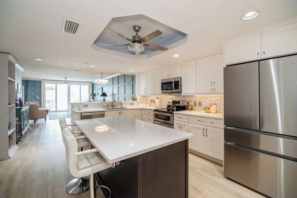 Open floor plan kitchen, lots of counter and cabinet space, even a coffee bar!