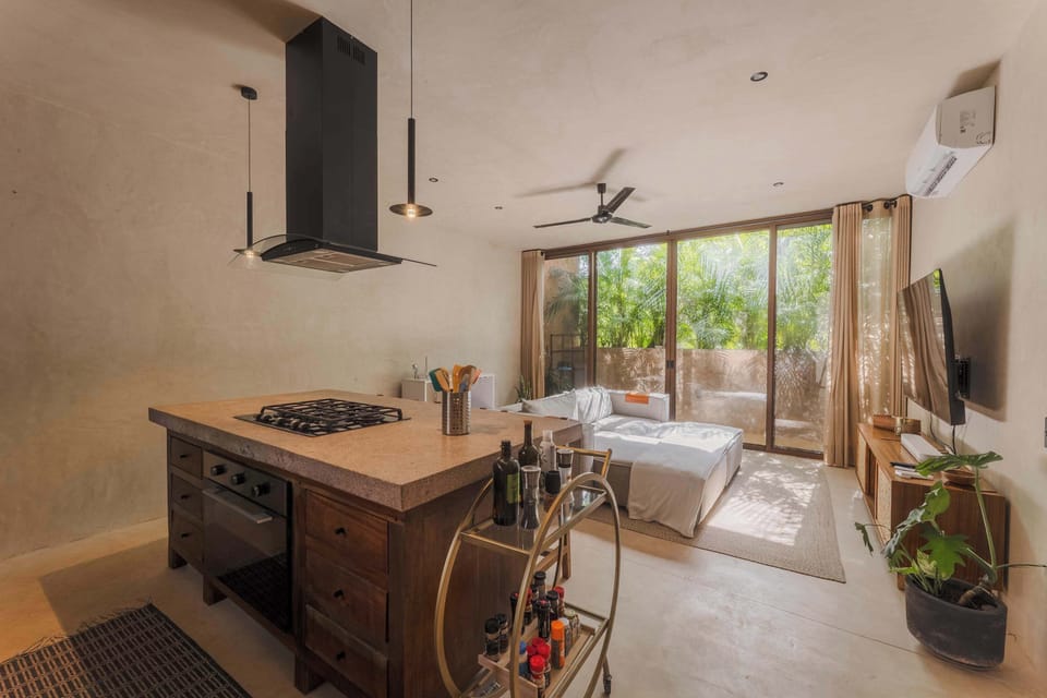 Fully equipped kitchen with everything you need to prepare meals during your stay.