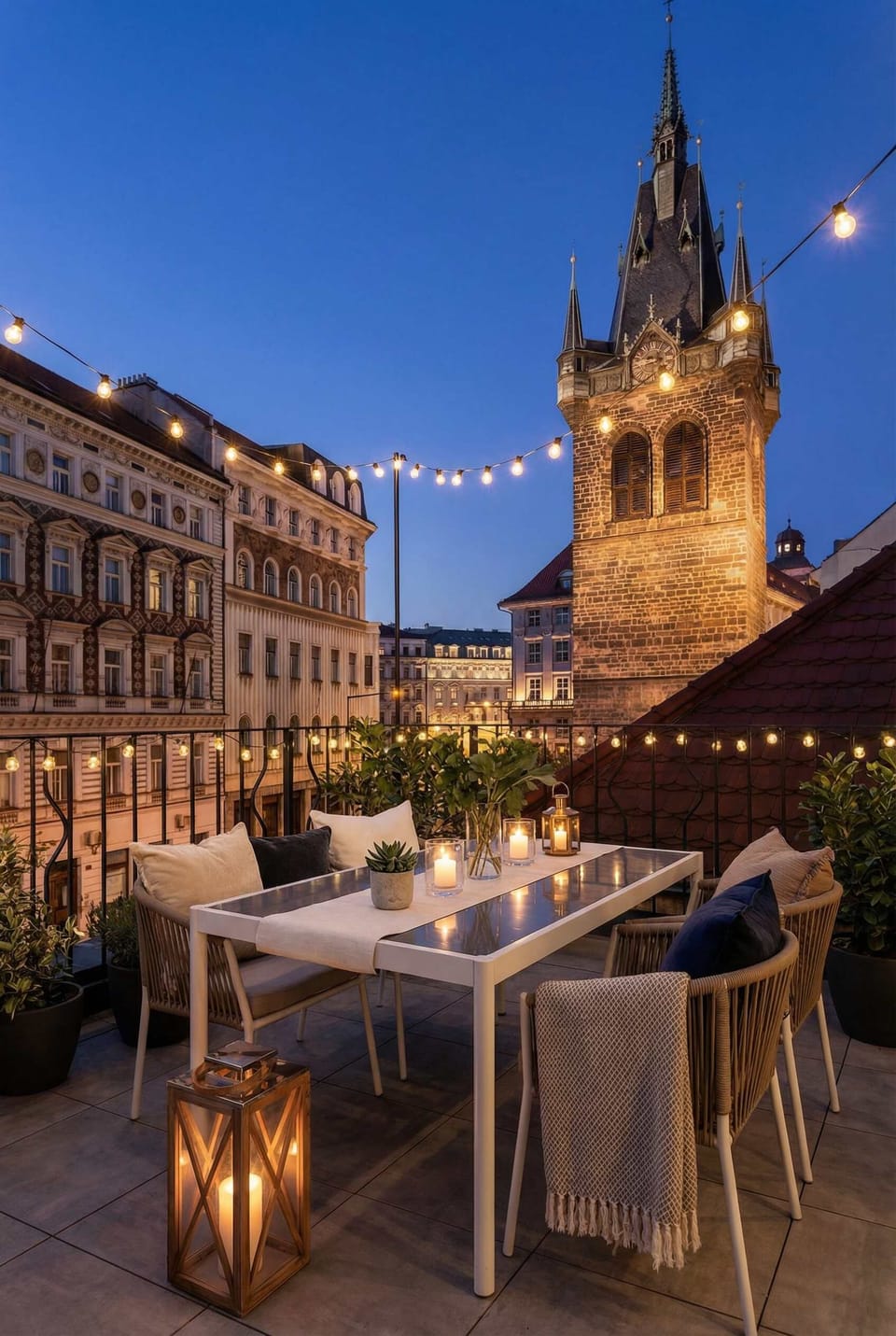 The terrace during night has a stunning view