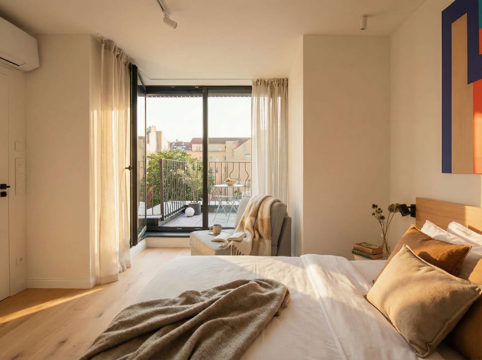 Third bedroom with queen size bed and access to the balcony 