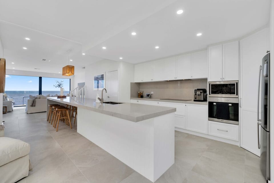Kitchen with sea views