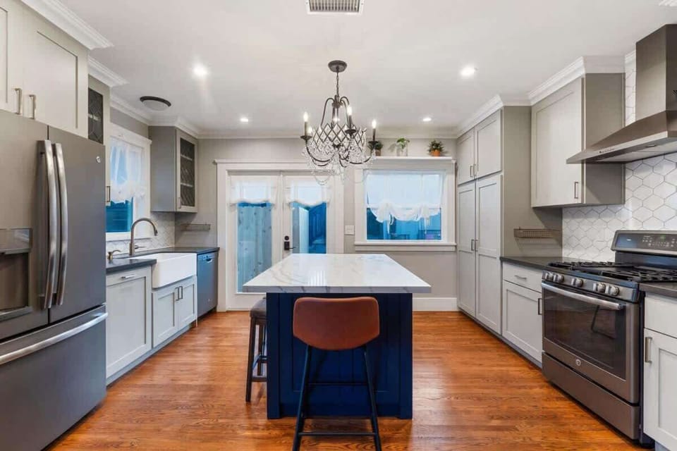 Modern kitchen with stainless steel appliances