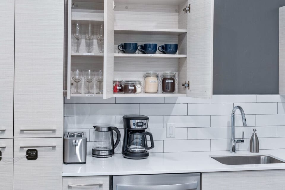 Coffee Station, organic coffee, organic sugar, creamer, decaff and black tea.