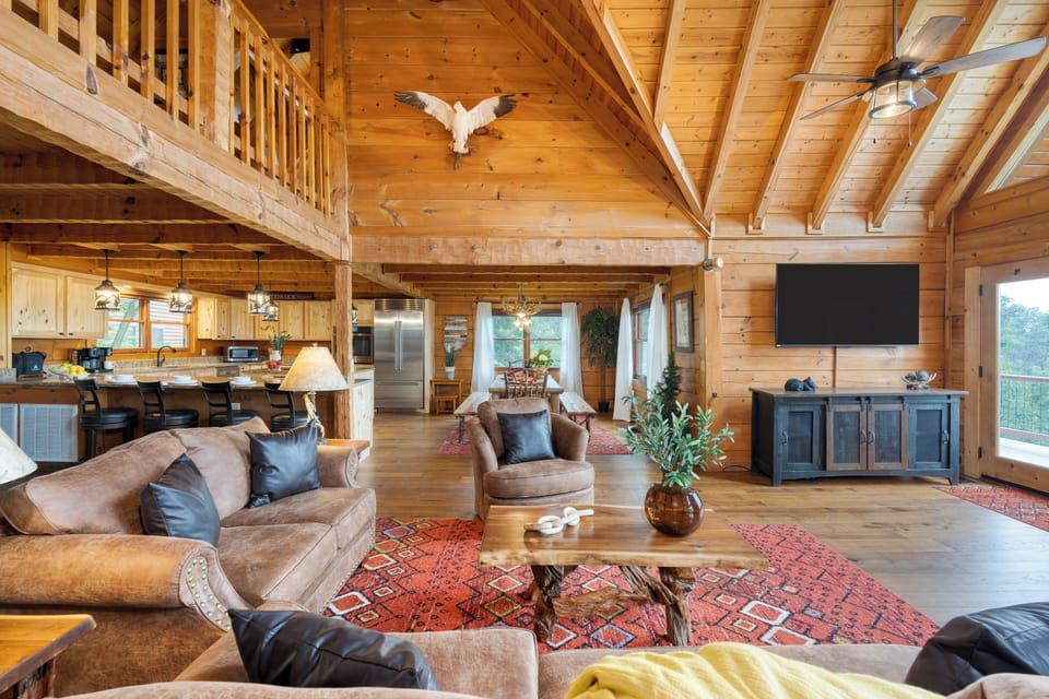 Transition seamlessly to the kitchen and dining areas.