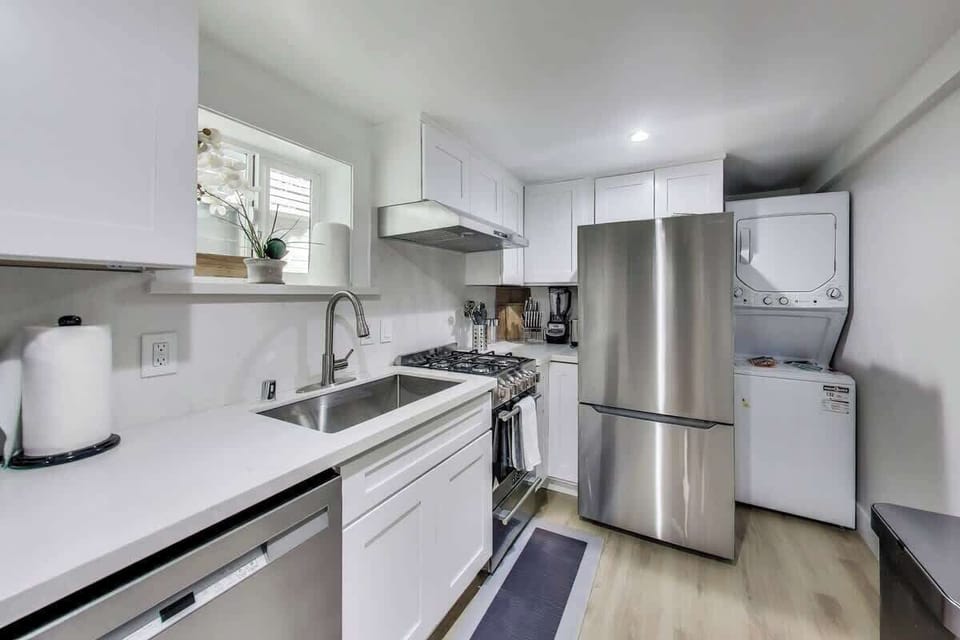 Full kitchen with laundry.  Everything you need for your stay.