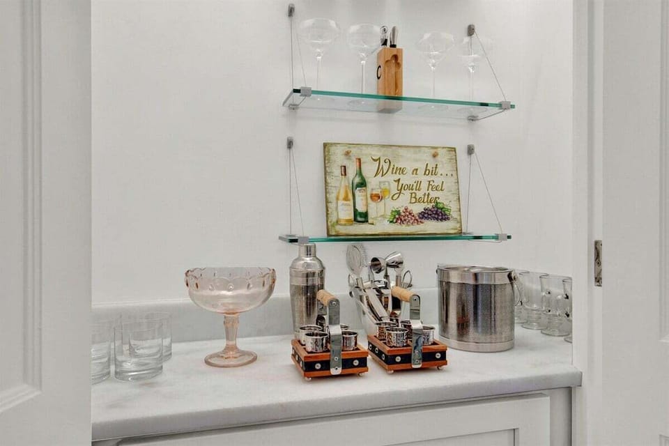 Sunroom bar station ready for cocktails and relaxed afternoons.