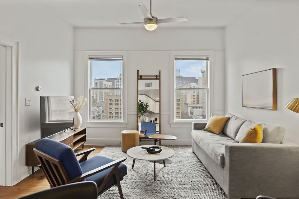 Stretch out on the sofa and enjoy skyline daylight.