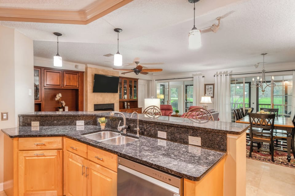 Kitchen to living area and dining area