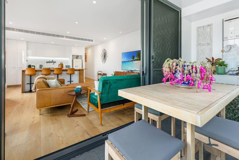 Outdoor dining area with seamless flow into the stylish living space